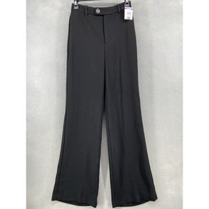 MNG Mango Pants Womens Sz 1 Black Flared Leg High Waist Pockets Business Casual